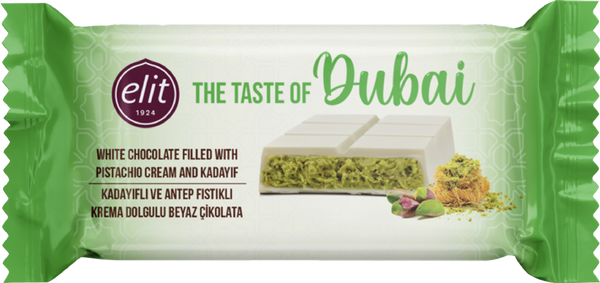 Elit Dubai White Milk Chocolate with Pistachio Cream & Kadayif (Dubai) 90g